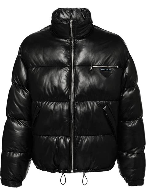 prada men's black leather jacket|men's Prada puffer jacket.